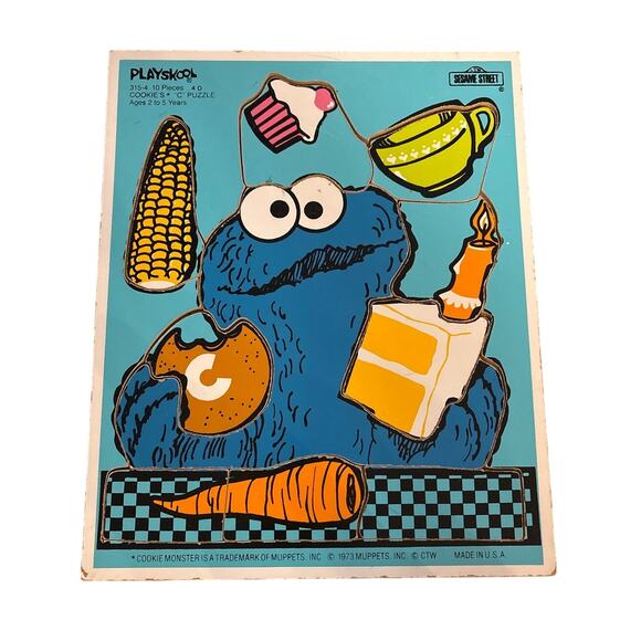 Vintage 1973 Playskool Cookie Monster Wooden Tray Puzzle 9.5"x11.5" - Picture 1 of 5